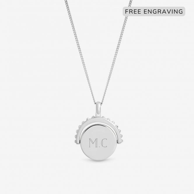 jon richard Simply Silver Sterling Silver 925 Personalised Beaded Edge Spinner Pendant