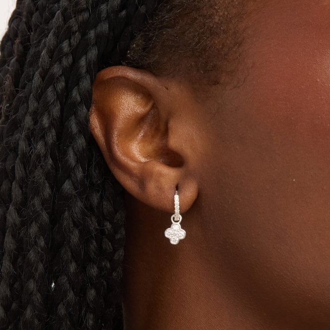 Jon Richard Simply Silver Sterling Silver 925 Polished And Cubic Zirconia Clover Charm Hoop Earrings