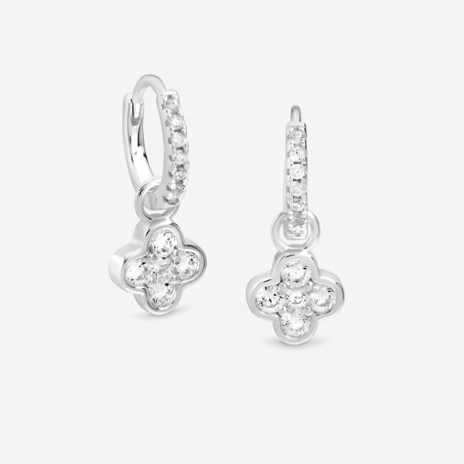 jon richard Simply Silver Sterling Silver 925 Polished and Cubic Zirconia Clover Charm Hoop Earrings
