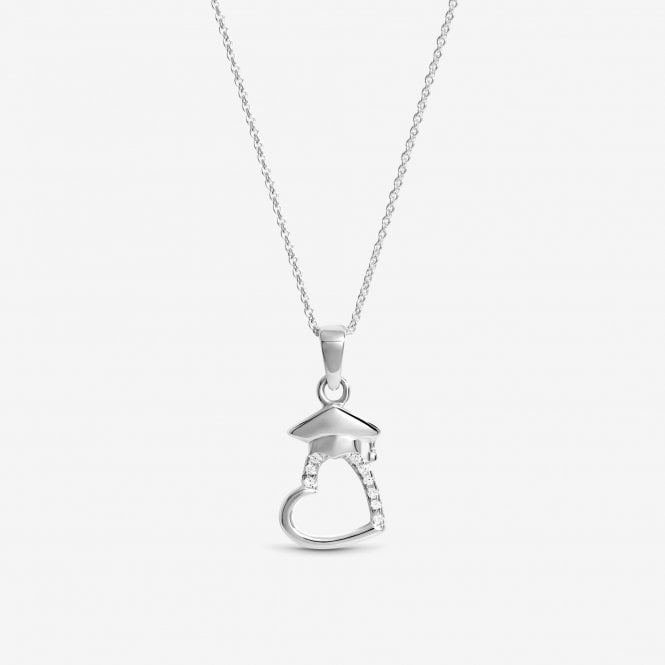 jon richard Simply Silver Sterling Silver 925 Polished and Cubic Zirconia Open Heart Graduation Pendant