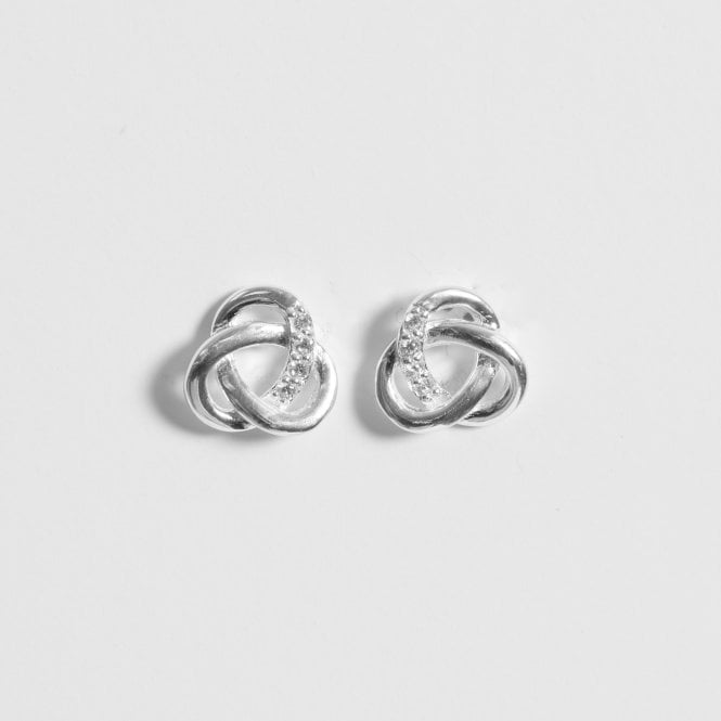 Jon Richard Simply Silver Sterling Silver 925 Polished And Cubic Zirconia Woven Knot Stud Earrings
