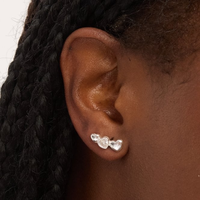 Jon Richard Simply Silver Sterling Silver 925 Polished And Cubic Zirconia Heart Climber Earrings