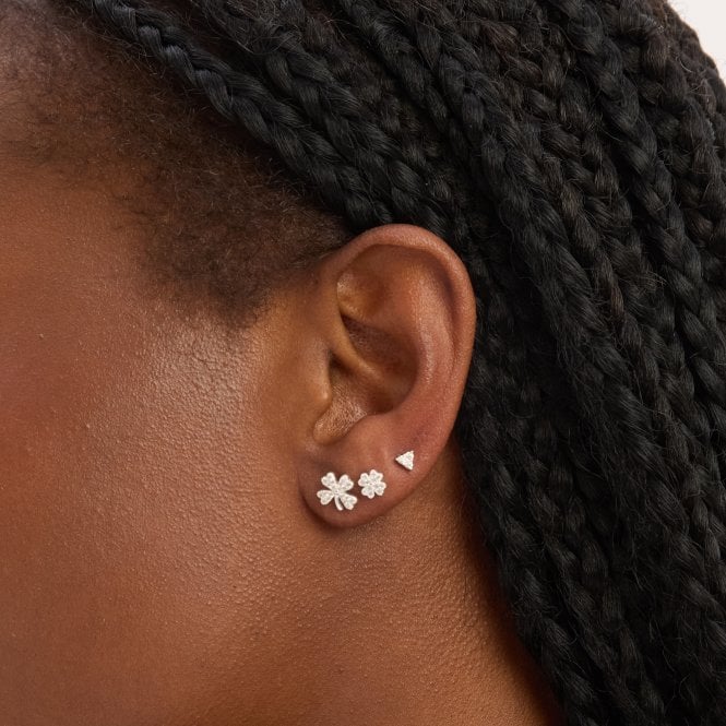 Jon Richard Simply Silver Sterling Silver 925 Polished And Cubic Zirconia Clover Earrings - Pack Of 3