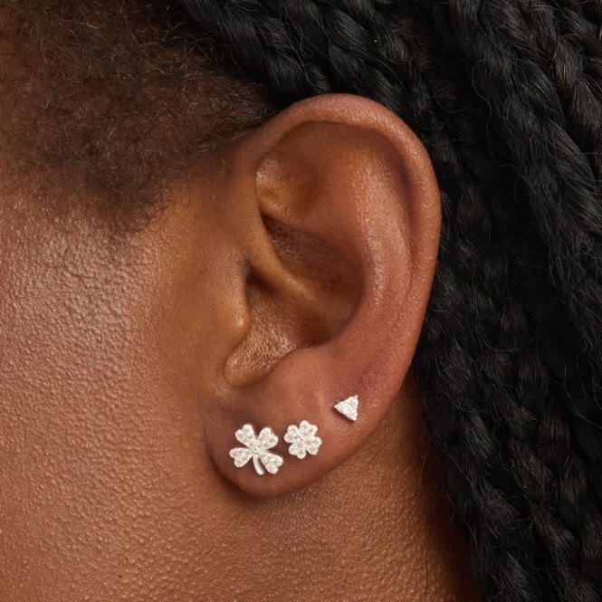 Jon Richard Simply Silver Sterling Silver 925 Polished And Cubic Zirconia Clover Earrings - Pack Of 3