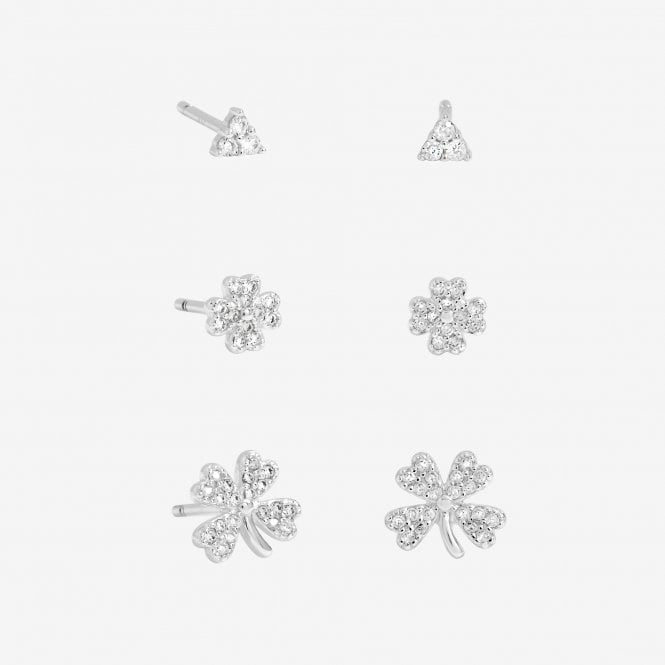 jon richard Simply Silver Sterling Silver 925 Polished and Cubic Zirconia Clover Earrings - Pack of 3 jon richard Simply Silver Sterling Silver 925 Polished and Cubic Zirconia Clover Earrings - Pack of 3