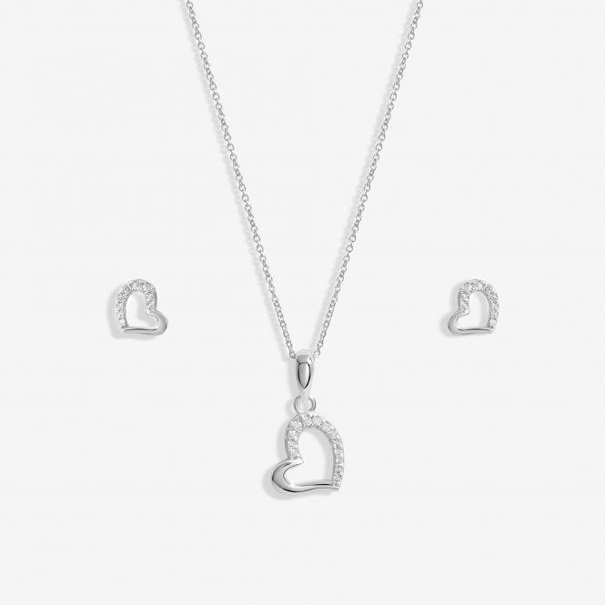 Jon Richard Simply Silver Sterling Silver 925 Polished And Cubic Zirconia Heart Set- Gift Boxed