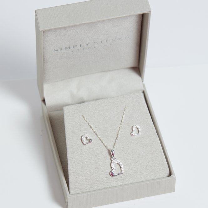 Jon Richard Simply Silver Sterling Silver 925 Polished And Cubic Zirconia Heart Set- Gift Boxed