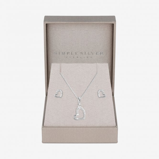 jon richard Simply Silver Sterling Silver 925 Polished And Cubic Zirconia Heart set- Gift Boxed