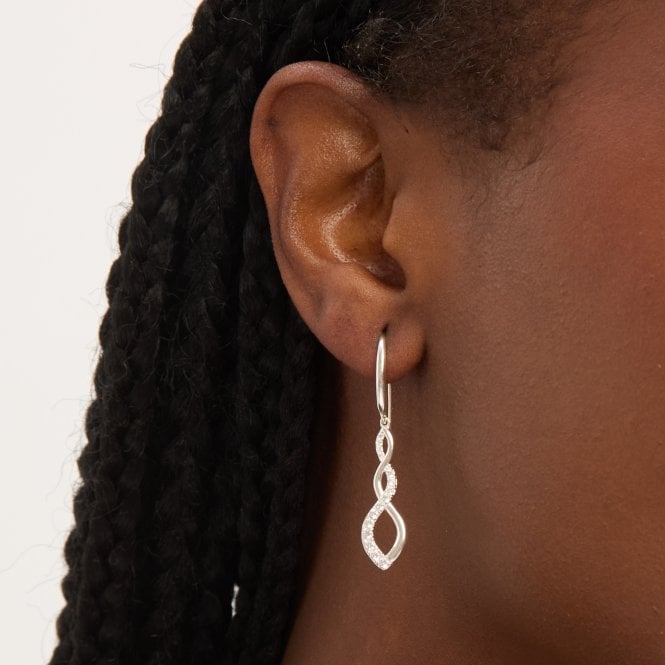 Jon Richard Simply Silver Sterling Silver 925 Polished And Cubic Zirconia Infinity Fishhook Drop Earrings