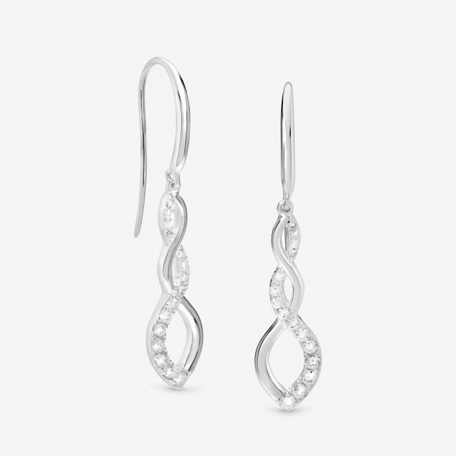 jon richard Simply Silver Sterling Silver 925 Polished and Cubic Zirconia Infinity Fishhook Drop Earrings