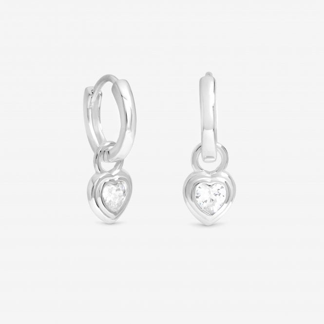jon richard Simply Silver Sterling Silver 925 Polished and Cubic Zirconia Heart Bezel Hoop Earrings