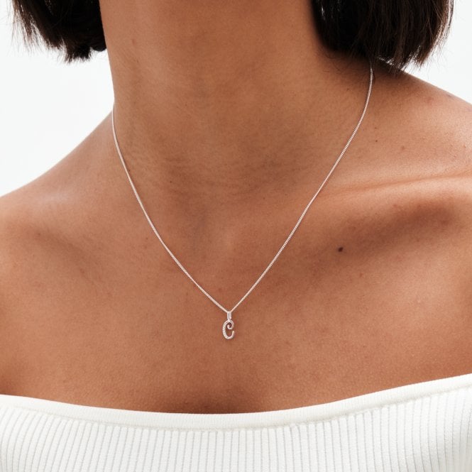 Jon Richard Simply Silver Sterling Silver 925 Polished And Cubic Zirconia Initial Pendant - C