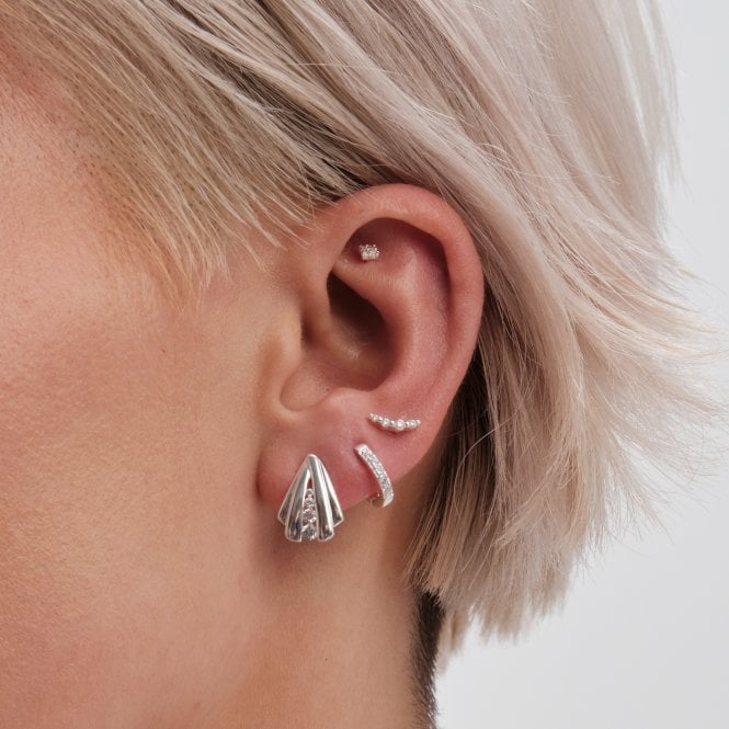 Jon Richard Simply Silver Sterling Silver 925 Polished And Cubic Zirconia Shell Stud Earrings