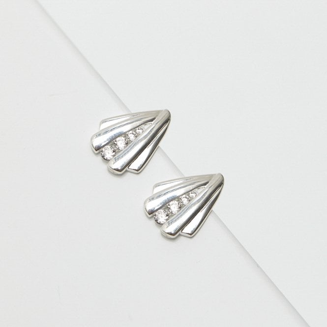 Jon Richard Simply Silver Sterling Silver 925 Polished And Cubic Zirconia Shell Stud Earrings