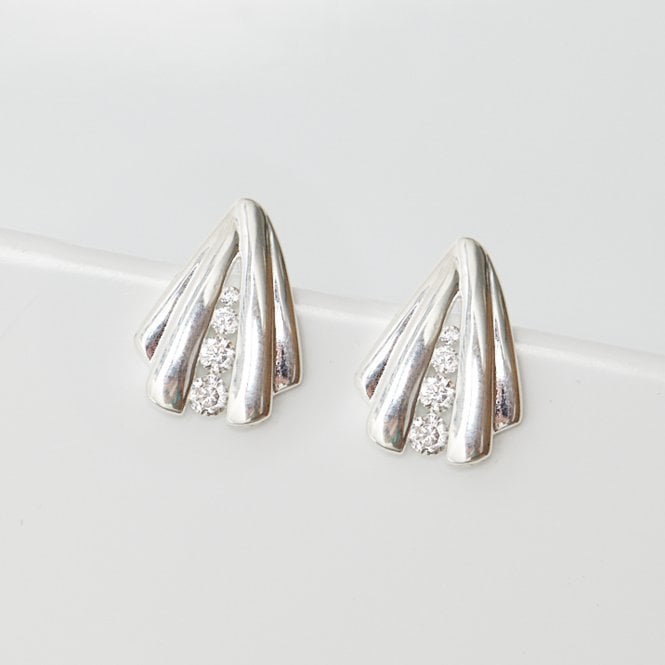 Jon Richard Simply Silver Sterling Silver 925 Polished And Cubic Zirconia Shell Stud Earrings