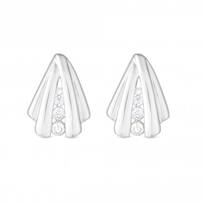 jon richard Simply Silver Sterling Silver 925 Polished And Cubic Zirconia Shell Stud Earrings