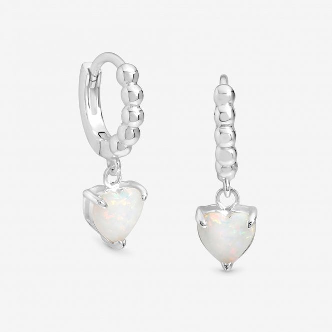 jon richard Simply Silver Sterling Silver 925 Polished and Opal Heart Hoop Earrings