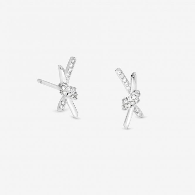 jon richard Simply Silver Sterling Silver 925 Polished and Pave Love Knot Stud Earrings