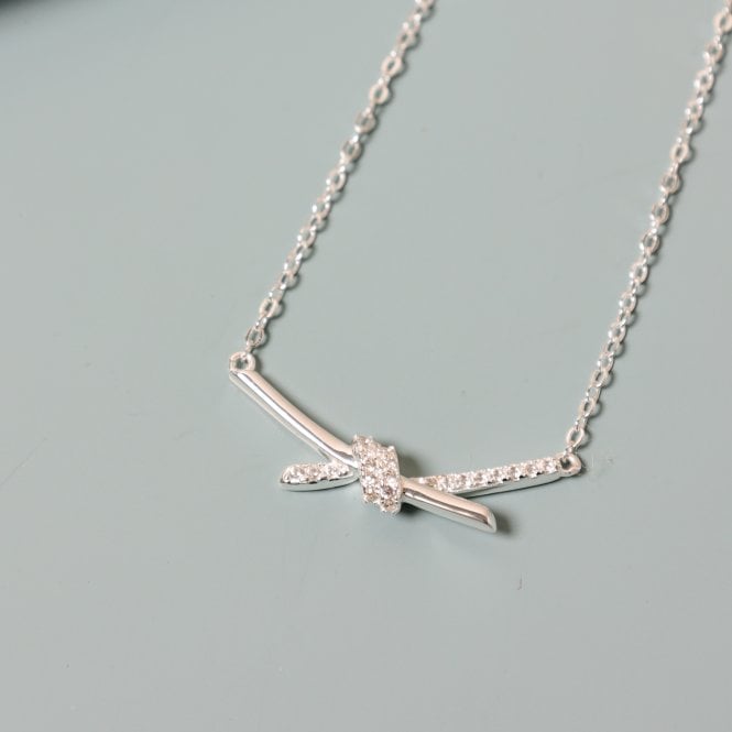 Jon Richard Simply Silver Sterling Silver 925 Polished And Pave Love Knot Necklace