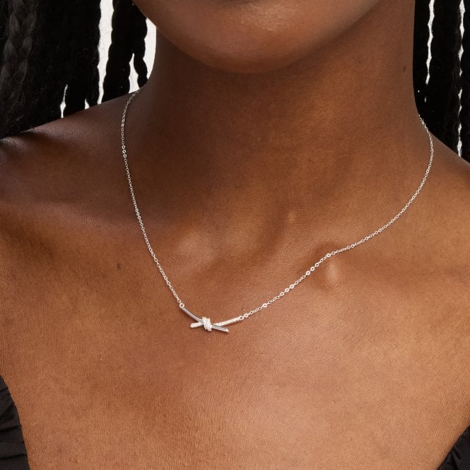 Jon Richard Simply Silver Sterling Silver 925 Polished And Pave Love Knot Necklace