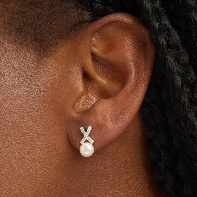 Jon Richard Simply Silver Sterling Silver 925 Polished And Pave Kiss Pearl Stud Earrings