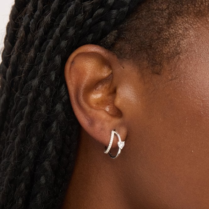 Jon Richard Simply Silver Sterling Silver 925 Polished And Pave Double Row Heart Hoop Earrings