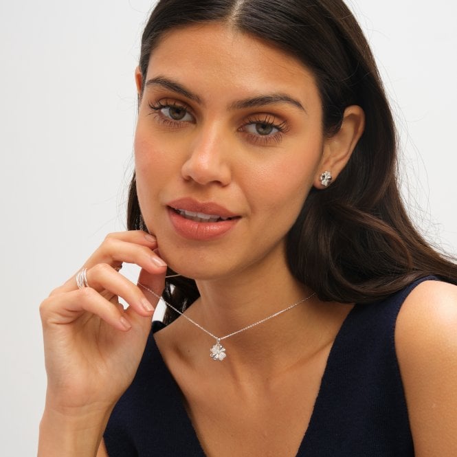 Jon Richard Simply Silver Sterling Silver 925 Polished And Pave Clover Pendant - Gift Pouch