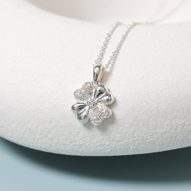 Jon Richard Simply Silver Sterling Silver 925 Polished And Pave Clover Pendant - Gift Pouch