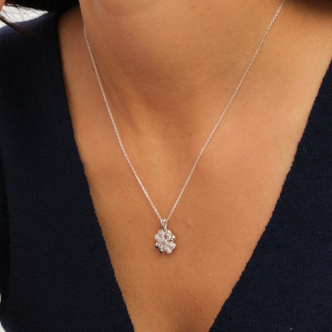 Jon Richard Simply Silver Sterling Silver 925 Polished And Pave Clover Pendant - Gift Pouch