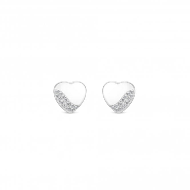 Jon Richard Simply Silver Sterling Silver 925 Polished And Pave Heart Stud Earrings