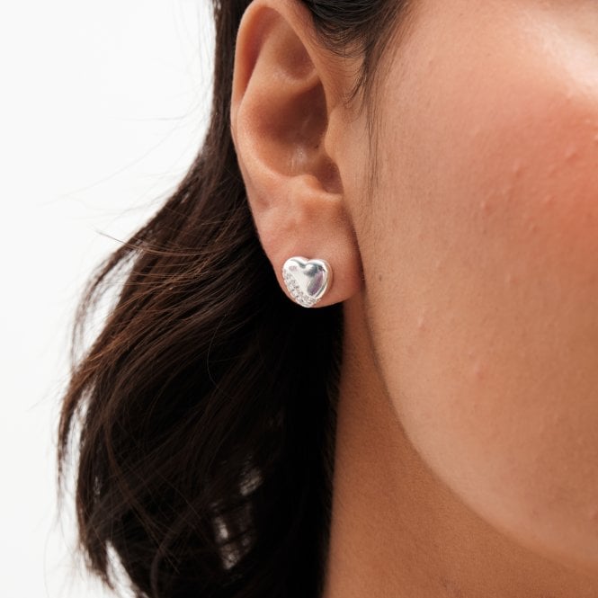 Jon Richard Simply Silver Sterling Silver 925 Polished And Pave Heart Stud Earrings
