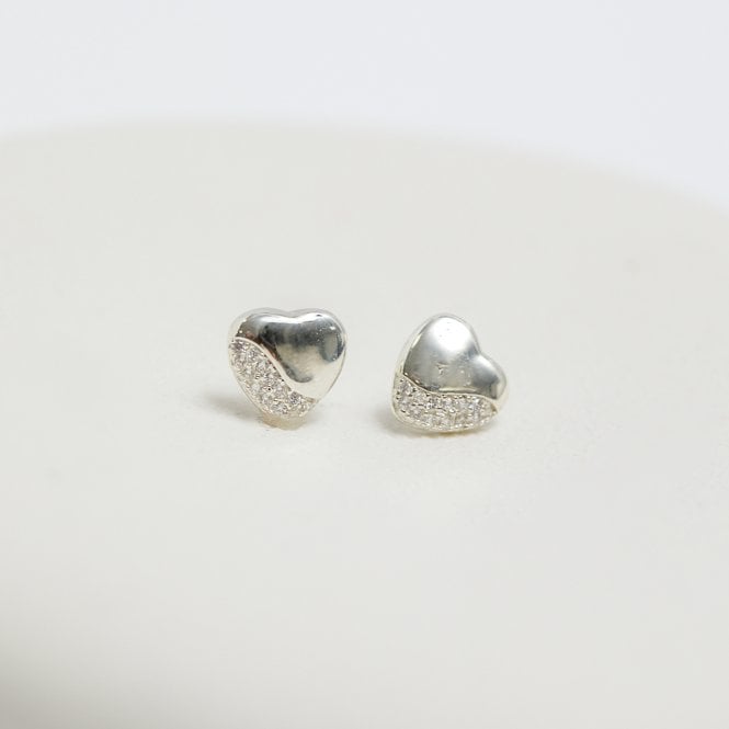 Jon Richard Simply Silver Sterling Silver 925 Polished And Pave Heart Stud Earrings