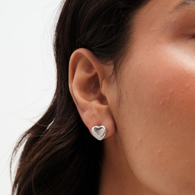 jon richard Simply Silver Sterling Silver 925 Polished and Pave Heart Stud Earrings