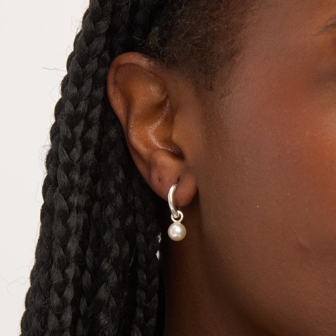 Jon Richard Simply Silver Sterling Silver 925 Polished And Pearl Fluid Charm Hoop Earrings