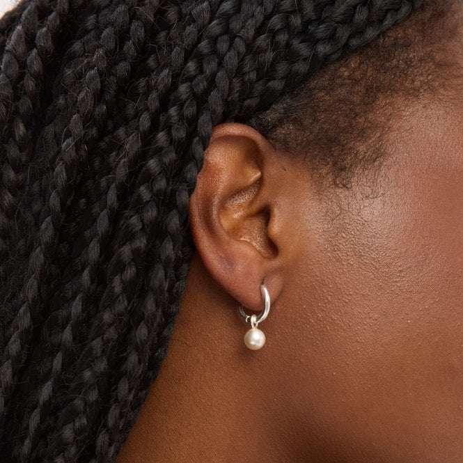 Jon Richard Simply Silver Sterling Silver 925 Polished And Pearl Fluid Charm Hoop Earrings