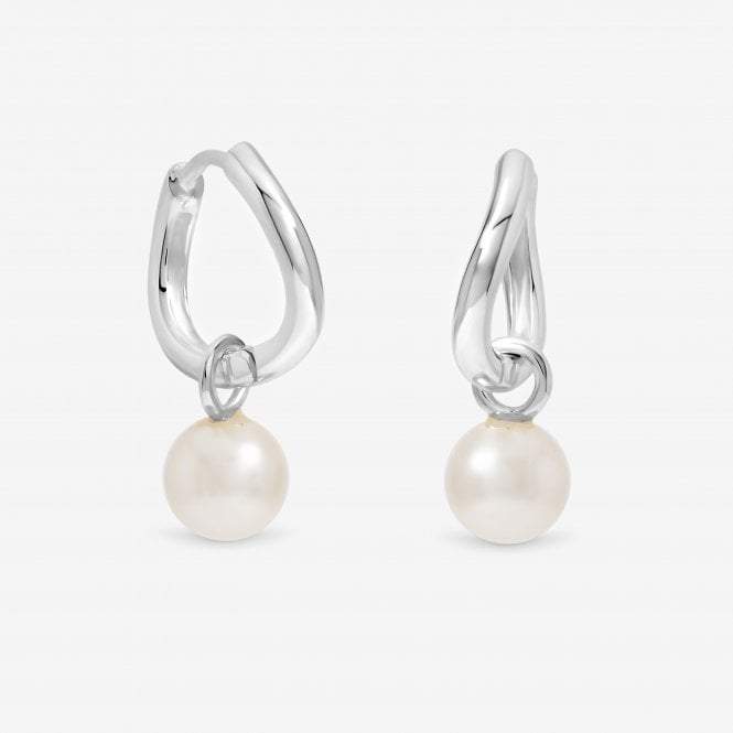 jon richard Simply Silver Sterling Silver 925 Polished and Pearl Fluid Charm Hoop Earrings