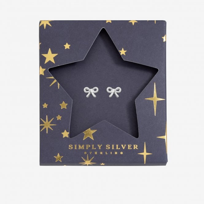 jon richard Simply Silver Sterling Silver 925 Polished Bow Earrings - Gift Sleeve