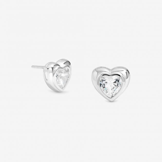jon richard Simply Silver Sterling Silver 925 Polished Cubic Zirconia Centre Heart Stud Earrings