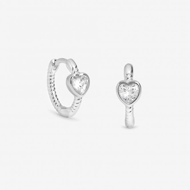 jon richard Simply Silver Sterling Silver 925 Polished Cubic Zirconia Centre Heart Hoop Earrings