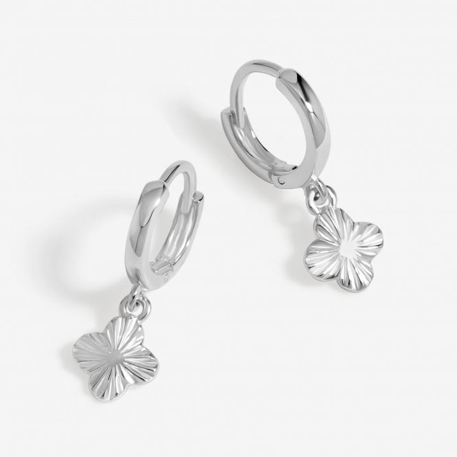 jon richard Simply Silver Sterling Silver 925 Polished Diamond Cut Clover Charm Hoop Earrings
