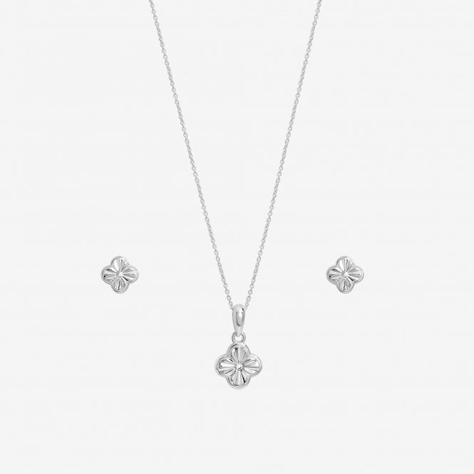 Jon Richard Simply Silver Sterling Silver 925 Polished Diamond Cut Clover Set - Gift Box