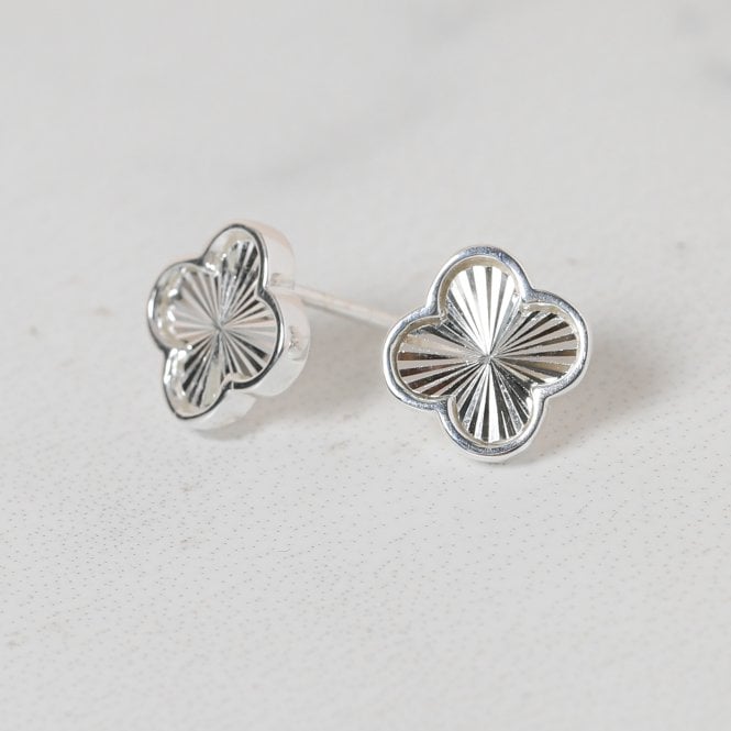 jon richard Simply Silver Sterling Silver 925 Polished Diamond Cut Clover Stud Earrings