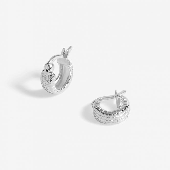 jon richard Simply Silver Sterling Silver 925 Polished Mini Textured Huggie Hoop Earrings