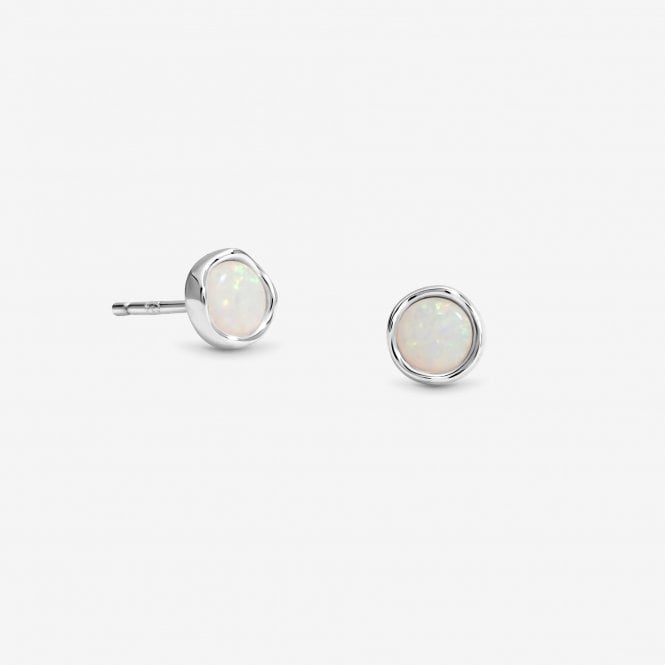 jon richard Simply Silver Sterling Silver 925 Polished Opal Stud Earrings
