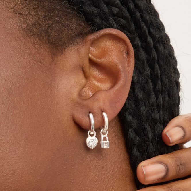 Jon Richard Simply Silver Sterling Silver 925 Polished Padlock Charm Hoop Earrings