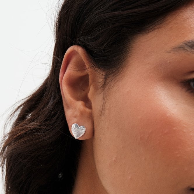 Jon Richard Simply Silver Sterling Silver 925 Polished Ridge Heart Stud Earrings