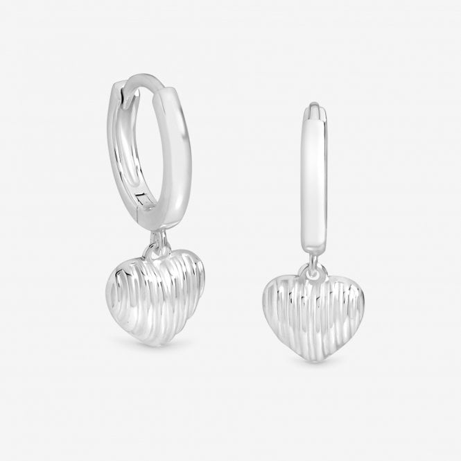 jon richard Simply Silver Sterling Silver 925 Polished Ridged Puff Heart Hoop Earrings