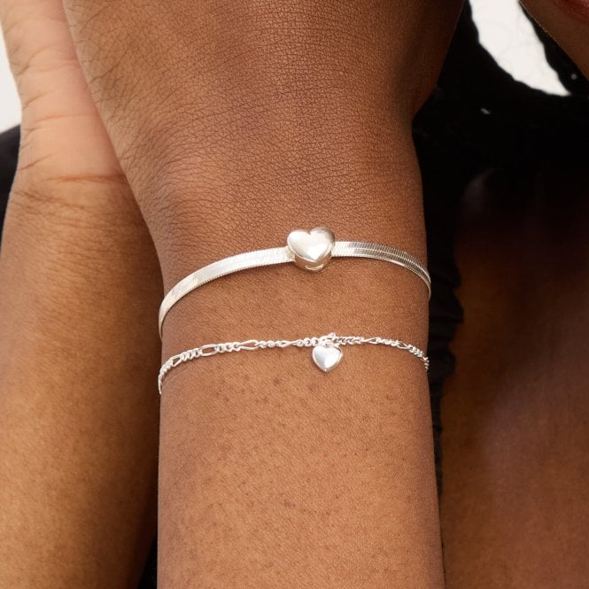 Jon Richard Simply Silver Sterling Silver 925 Polished Snake Chain Puff Heart Bracelet