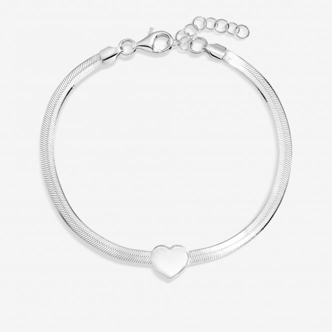 jon richard Simply Silver Sterling Silver 925 Polished Snake Chain Puff Heart Bracelet