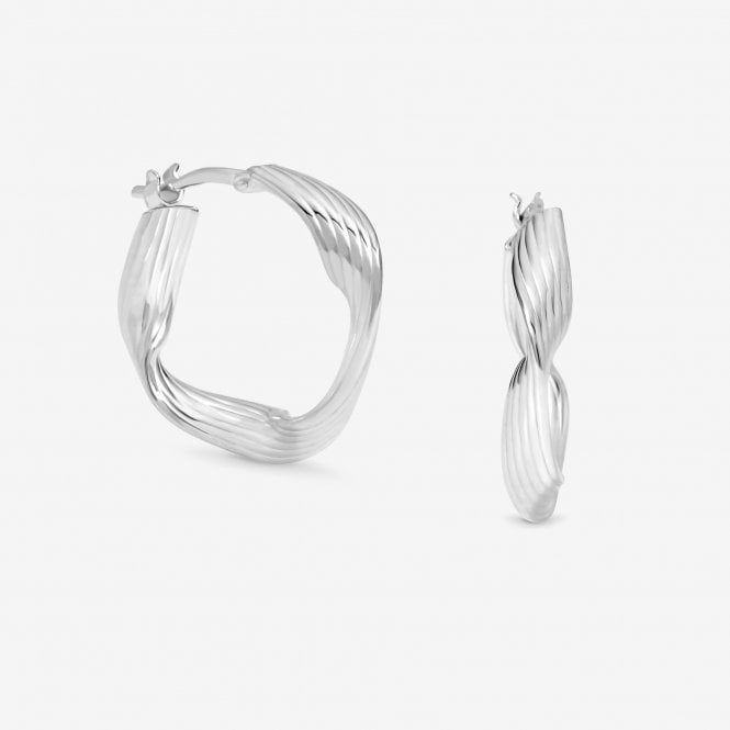 jon richard Simply Silver Sterling Silver 925 Polished Soft Diamond Cut Twist Hoop Earrings